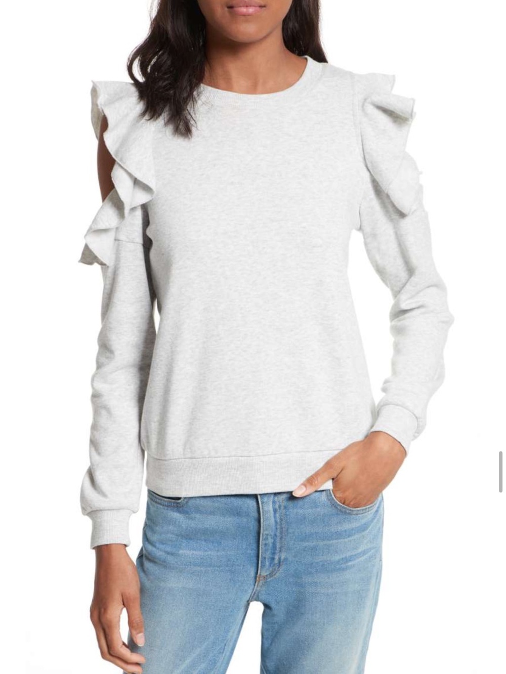 Rebecca Minkoff Gracie Cold Shoulder Ruffle Gray Sweatshirt in Size Medium